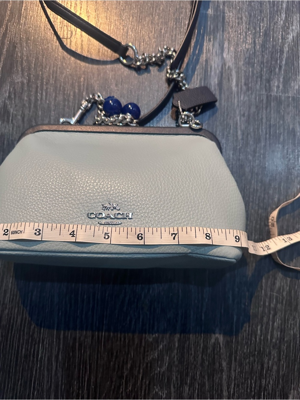 Coach Light Blue Pebbled Leather Kisslock Crossbody Bag Blue Ball Clasp Silver - Picture 6 of 8